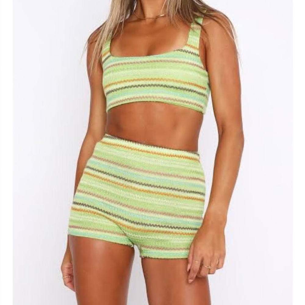 White Fox Boutique Green Striped Skirt Set
